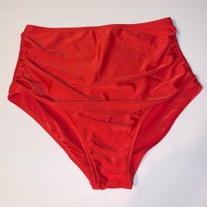Red High Waist Ruched Bikini Bottoms (Small)